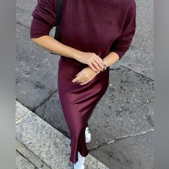 Burgundy Satin Slip Skirt - Picture 4 of 6